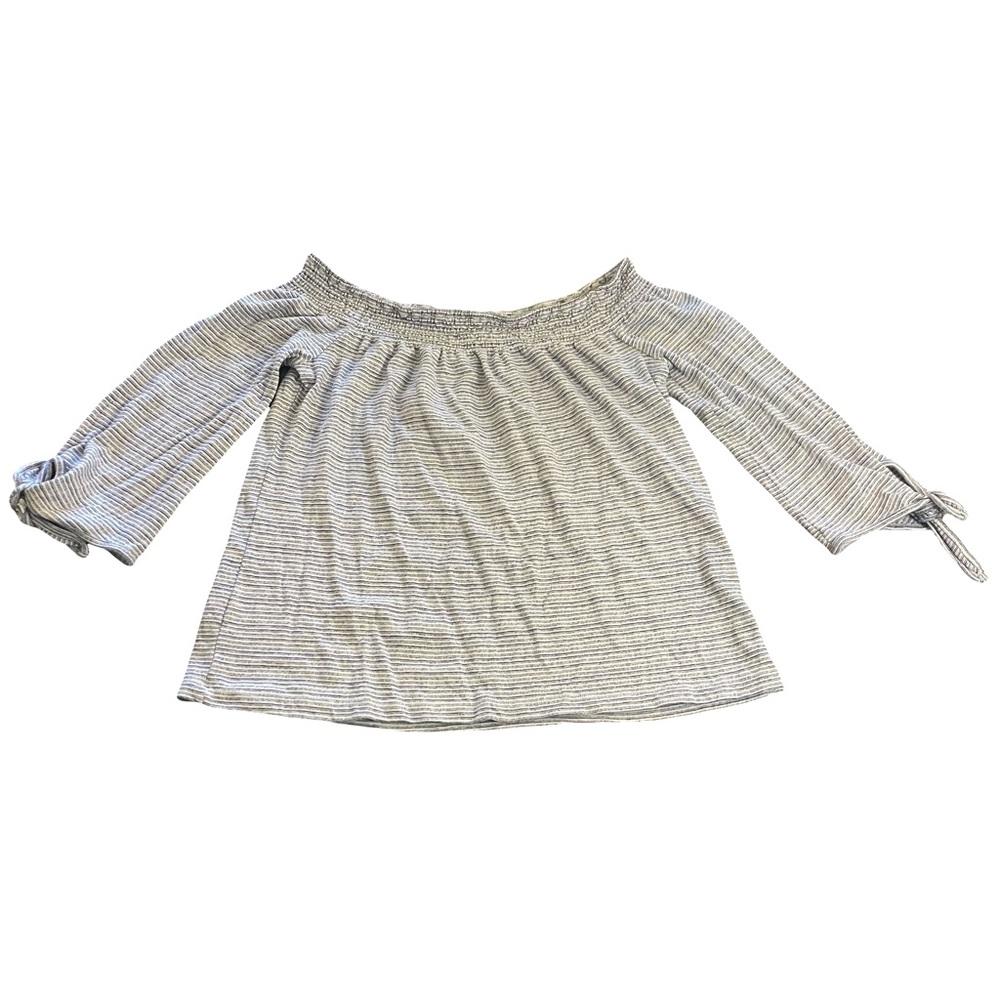 Lucky Brand Off Shoulder Top Striped Tie Sleeve Blouse Casual Blue White S